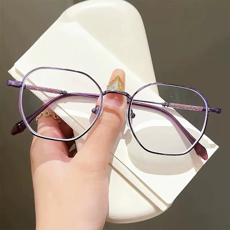 Lesebrille Damen, Vollrand, Rund, Metall, Transparent, Purple, Blaulichtfilter - Bild 2