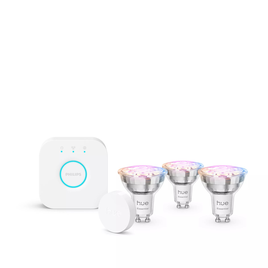 Philips Hue White & Color Ambiance Basis Starter-Set mit 3 smarten GU10 LED-Lampen und Smart Button - Bild 1