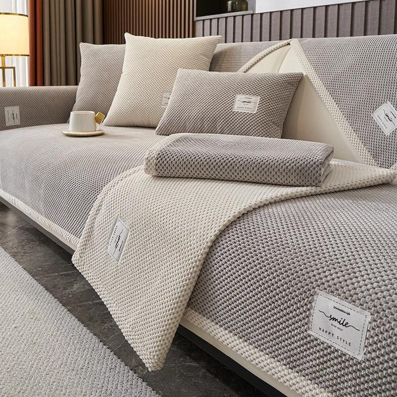 Yiran Furniture Kord Sofabezug Beige, Modernes und Rutschfestes Kissenbezug aus Plüsch und Samt, B/T/H: 70 x 70 x 70 cm - Bild 3