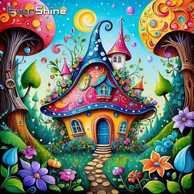 EverShine Diamond Painting Set Pilzhaus DIY Stickerei-Bild als abstrakte Landschaft Wandkunst in Multicolour, B/T/H: 20 x 20 x 20 cm - Bild 1