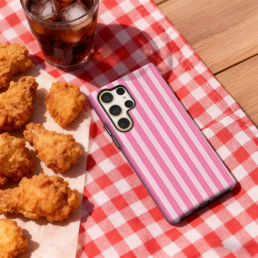Stoßfeste doppellagige Handyhülle Candy Stripe Blush für Samsung Galaxy S25 Ultra, S24 und S23 Ultra Plus in Pink - Bild 4
