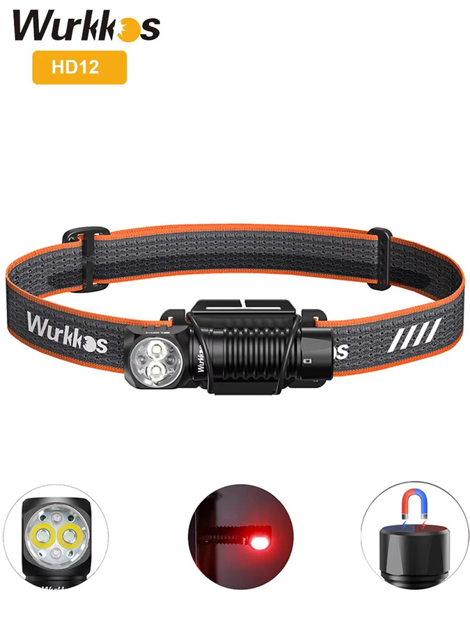 Wurkkos HD12 Stirnlampe und Taschenlampe mit 850 Lumen, wiederaufladbar, Schwarz/Rot, mit rotem Licht und Magnetschwanz - Bild 6
