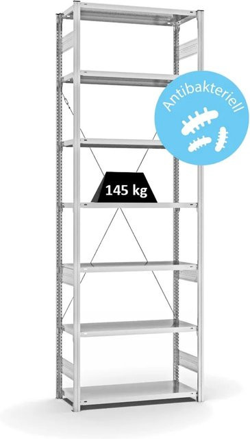 PROREGAL Antibakterielles Fachbodenregal Stecksystem T-Profil in Weiß mit 7 Ebenen, H x B x T: 300 x 100 x 40 cm - Bild 1