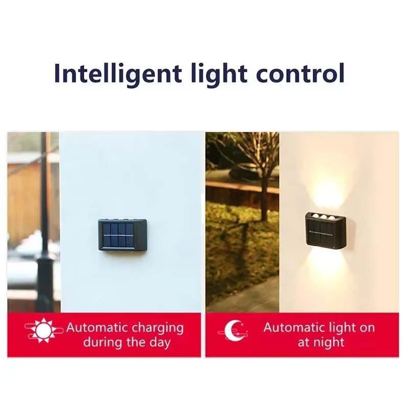 KDULIT LED Solar-Wandleuchte in Schwarz, moderne rechteckige Außenleuchte mit Up-and-Down-Lichteffekt und Warmweißem Licht für Garten und Außenbereich - Bild 3
