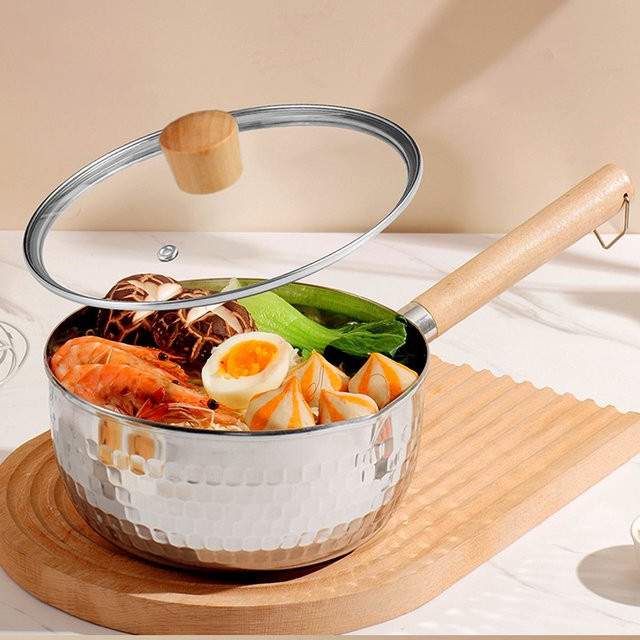 MYVIT Edelstahl Pfanne im japanischen Stil mit Holzgriff, unbeschichtet, Silber - Bild 1