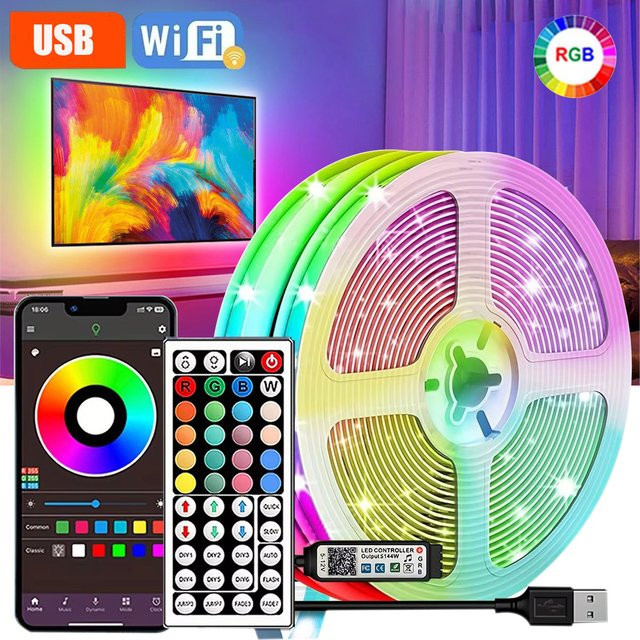 LeiiGeeGo RGB LED-Lichtstreifen mit USB-Anschluss, selbstklebendes Multicolour LED-Band für TV-Hintergrundbeleuchtung und Weihnachtsdekoration - Bild 1