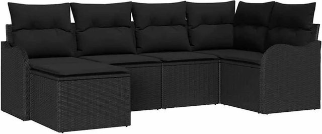 vidaXL Garten-Sofa-Set aus Poly Rattan in Schwarz mit Kissen, 6-teiliges L-Shape Lounge-Set mit UV-beständigen Polstern - Bild 1