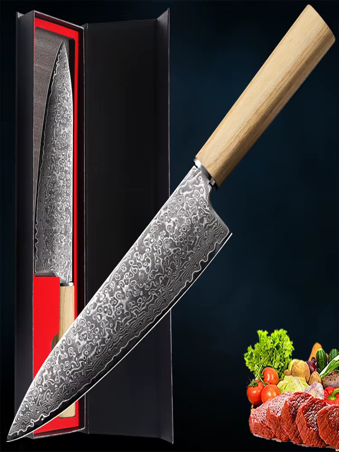 WXCOO Japanisches Damaststahl Küchenmesser, geschmiedetes Fleischbeil und Sashimi-Messer in Silber mit Holzgriff - Bild 6