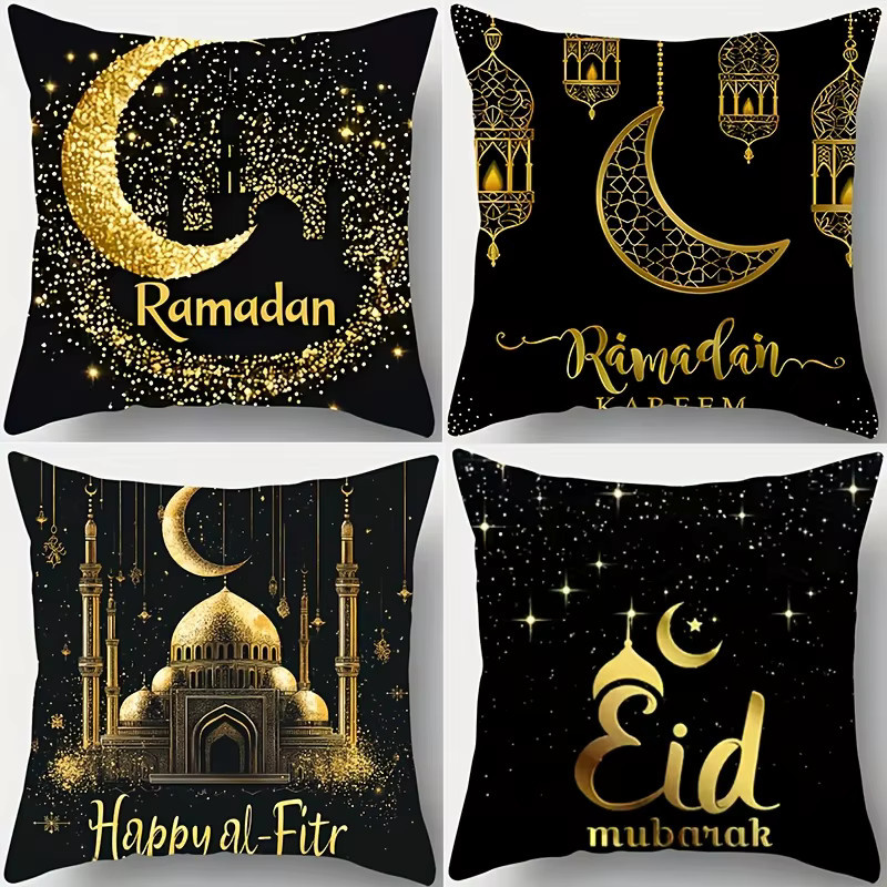 VIKAMA Ramadan Eid al Fitr Kissenbezug mit orientalischem Sternen-Design, Schwarz, B/T: 30 x 30 cm - Bild 2