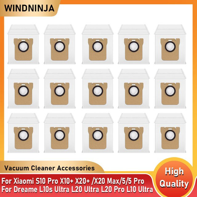 WINDNINJA Staubbeutel in Weiß für Xiaomi X10+, X20+, M30S, M40, 5 Pro und Dreame S10 Pro, L10s Ultra, L20 Ultra, L30 Ultra, L20 Pro, S20 Pro Roboterstaubsauger Ersatzteile - Bild 1