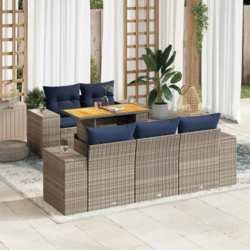 6-tlg. Garten-Sofagarnitur mit Kissen aus Polyrattan und Stahl in Grau von vidaxl - Bild 1