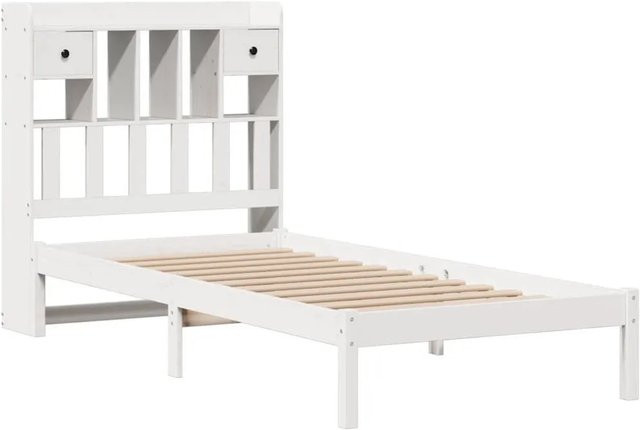 vidaXL Massivholzbett aus Kiefer mit Regal in Weiß, B/T/H: 90 x 190 cm - Bild 1