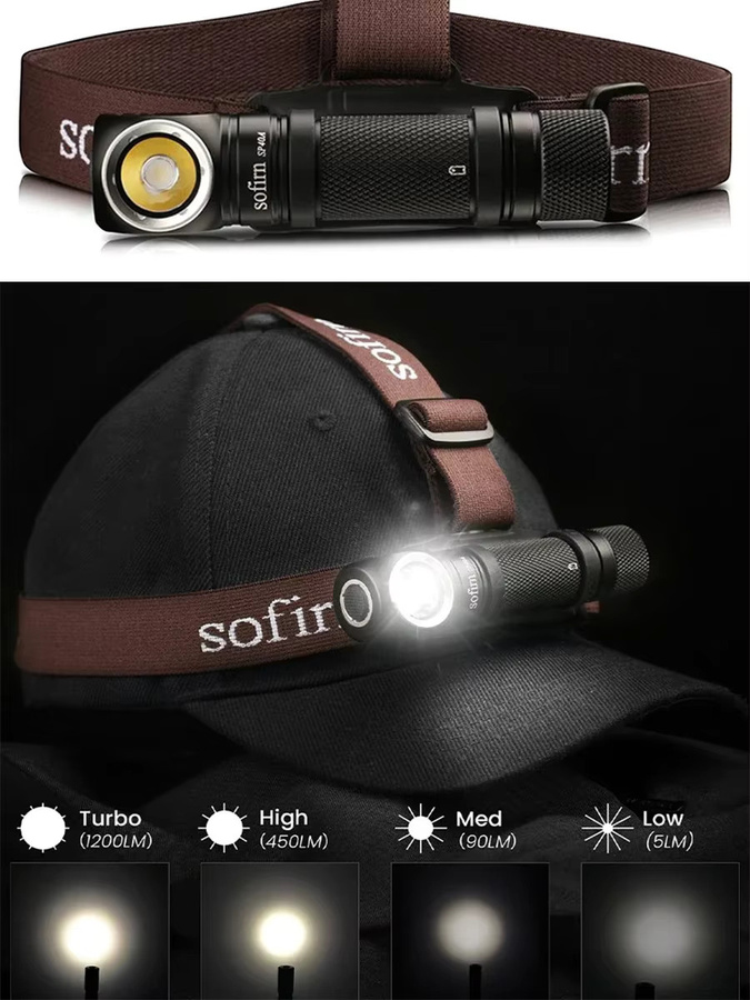 Sofirn SP40A Stirnlampe mit 1200 lm, USB-C wiederaufladbarer Scheinwerfer mit Magnet-Schwanzkappe und TIR-Optik, Schwarz - Bild 5