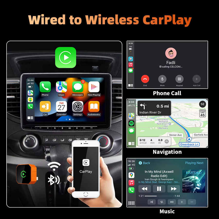 EKIY 2in1 Wireless CarPlay Dongle und Android Auto Adapter Smart AI Box für intelligente Autosysteme in Orange - Bild 4