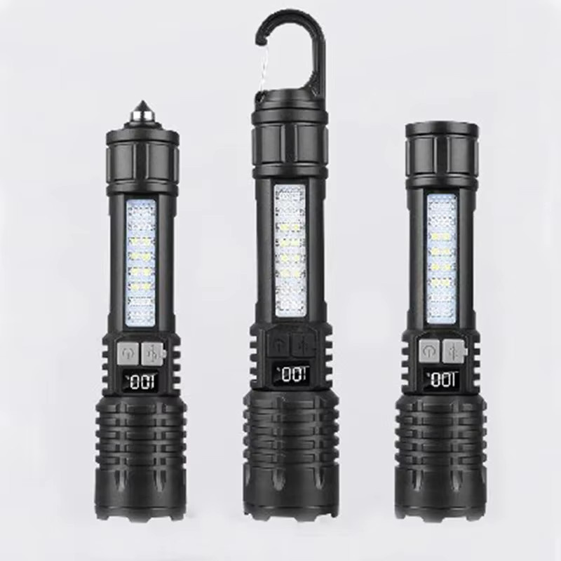 ESMARTER Multifunktionale LED-Taschenlampe in Schwarz mit COB-Warnlicht und Suchscheinwerfer, wiederaufladbar und tragbar für den Außenbereich - Bild 2