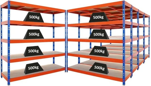PROREGAL Rhino Profi Schwerlastregal Set mit 5 Ebenen aus Spanplatten, Blau/Orange, B/T/H: 200 x 60 x 200 cm - Bild 1