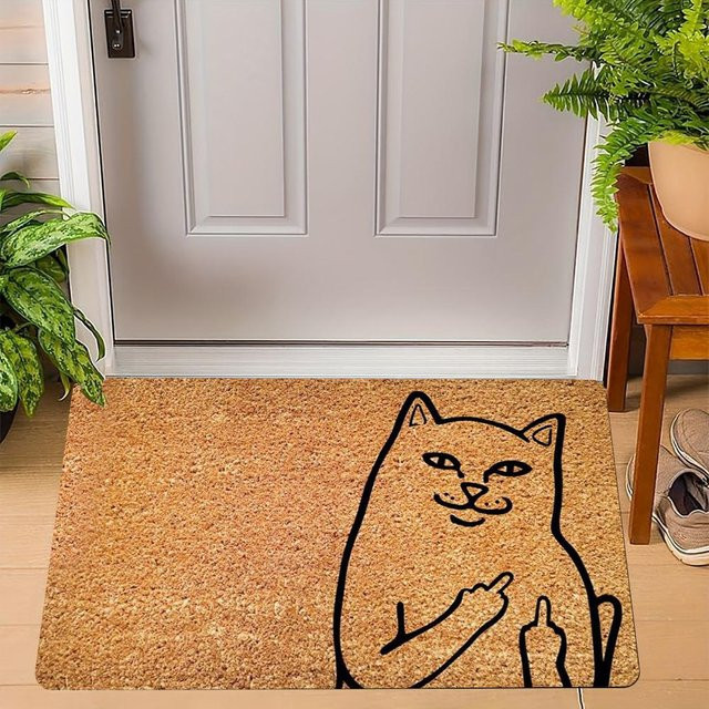 Rutschfeste Fußmatte mit Katzenmotiv von Lodestar, braun, B/T: 80 x 50 cm - Bild 1