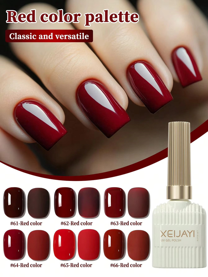 XEIJAYI Gel-Nagellack-Set, 6-teilig, Rot, Glänzend, 15 ml pro Stück - Bild 2