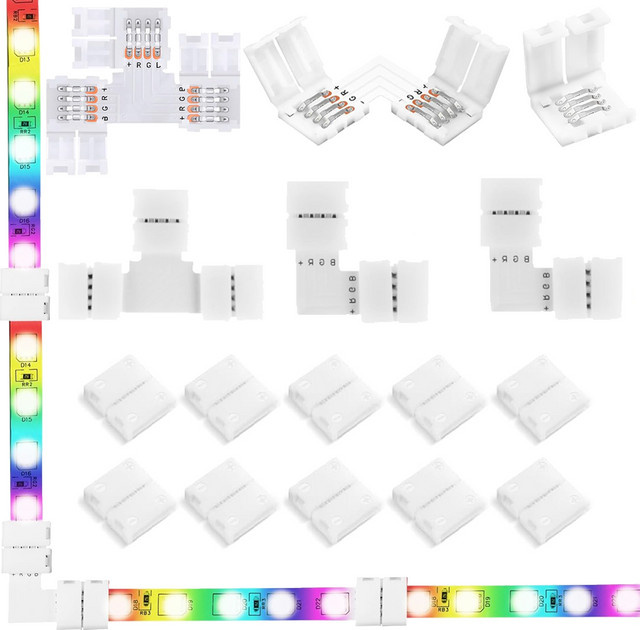 10 Stück YSRSAI LED-Streifen-Anschluss Snap Down 4-Pin Schnellverteiler in I/L/T-Form für SMD 5050, weiß - Bild 1