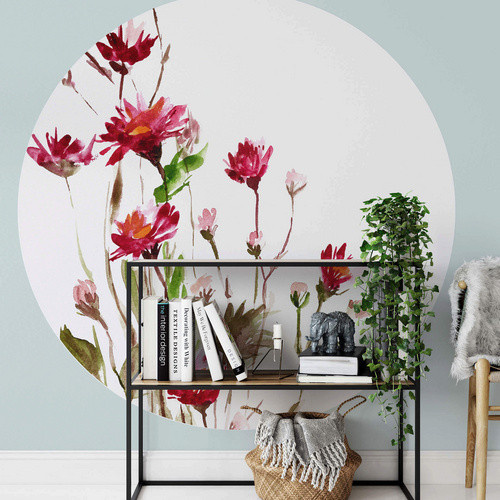 K&L Wall Art Vliestapete Runde Vliestapete mit floralem Wildblumen-Motiv, mehrfarbig, matt - Bild 2