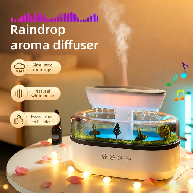 HAOYUNMA Regentropfen Aroma-Diffusor und Luftbefeuchter in Weiß mit 7-Farben-Licht, Weißes Rauschen und 250ml Kapazität - Bild 1