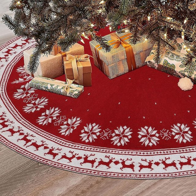 VIKAMA Nordic Weihnachtsbaum Rock mit Schneeflocken und Rentier in Rot - Bild 1