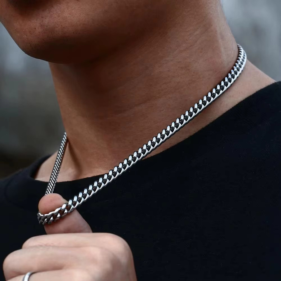 DOUBLE FAIR Halskette Cuban Link, Edelstahl, Silber, Herren - Bild 2