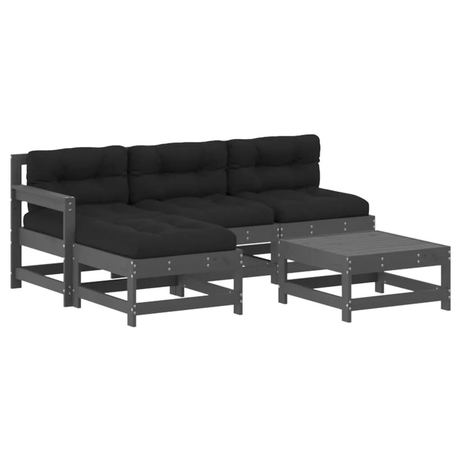 vidaXL 5-tlg Garten-Lounge-Set aus massivem Kiefernholz in Grau mit Kissen und rustikaler Optik - Bild 2