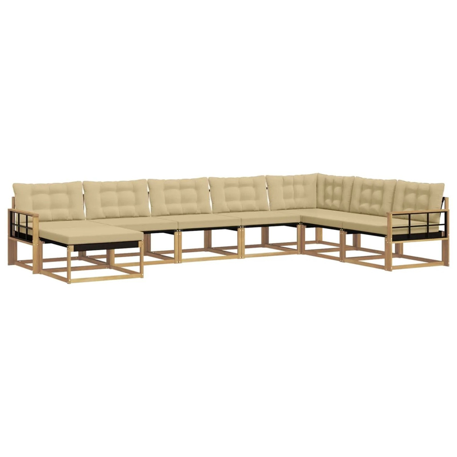 vidaXL Outdoor-Sofagarnitur L-Form aus Akazienholz mit 8 Kissen in Weiß und Beige - Bild 2