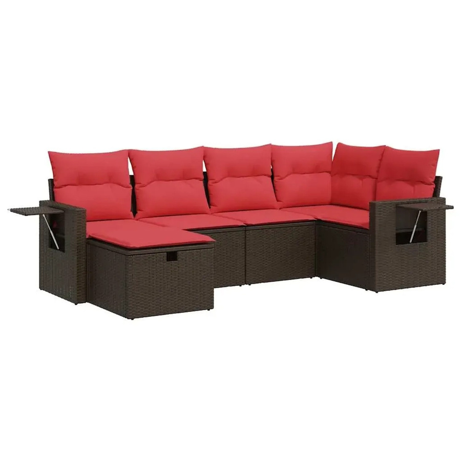 vidaXL 6-teilige Garten-Sofagarnitur in L-Form aus braunem Poly-Rattan mit wetterfesten Kissen und pulverbeschichtetem Stahlgestell - Bild 2