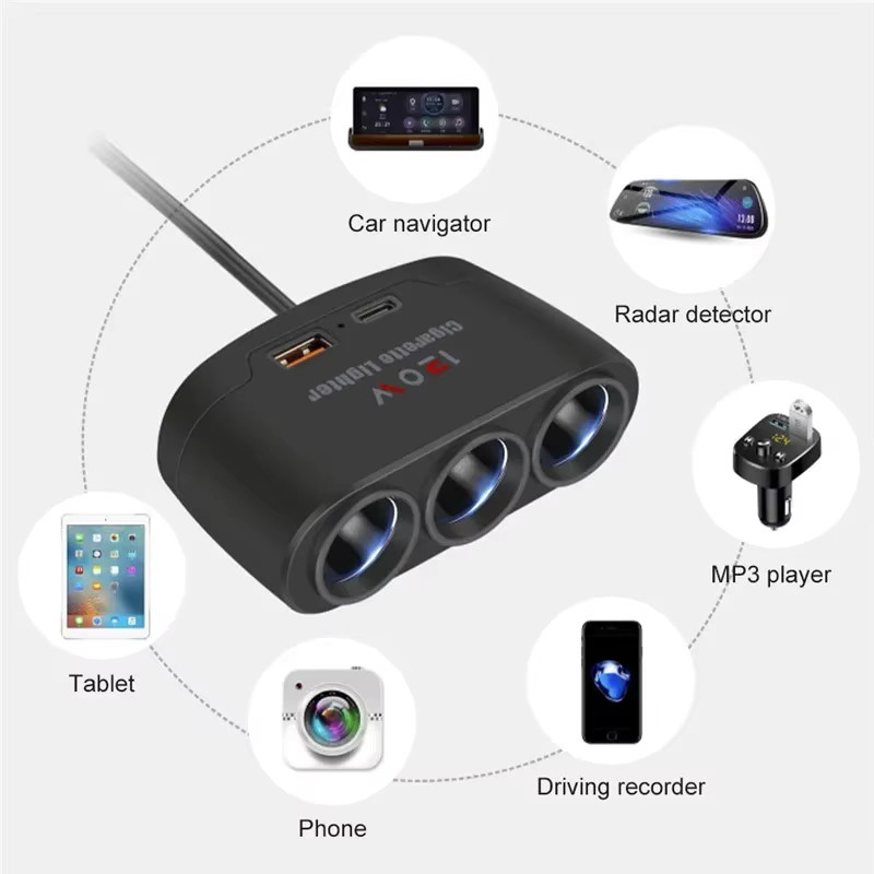 3-in-1 Dual USB 120W Auto Zigarettenanzünder Adapter mit Schnellladegerät für 12V und 24V in Schwarz - Bild 3