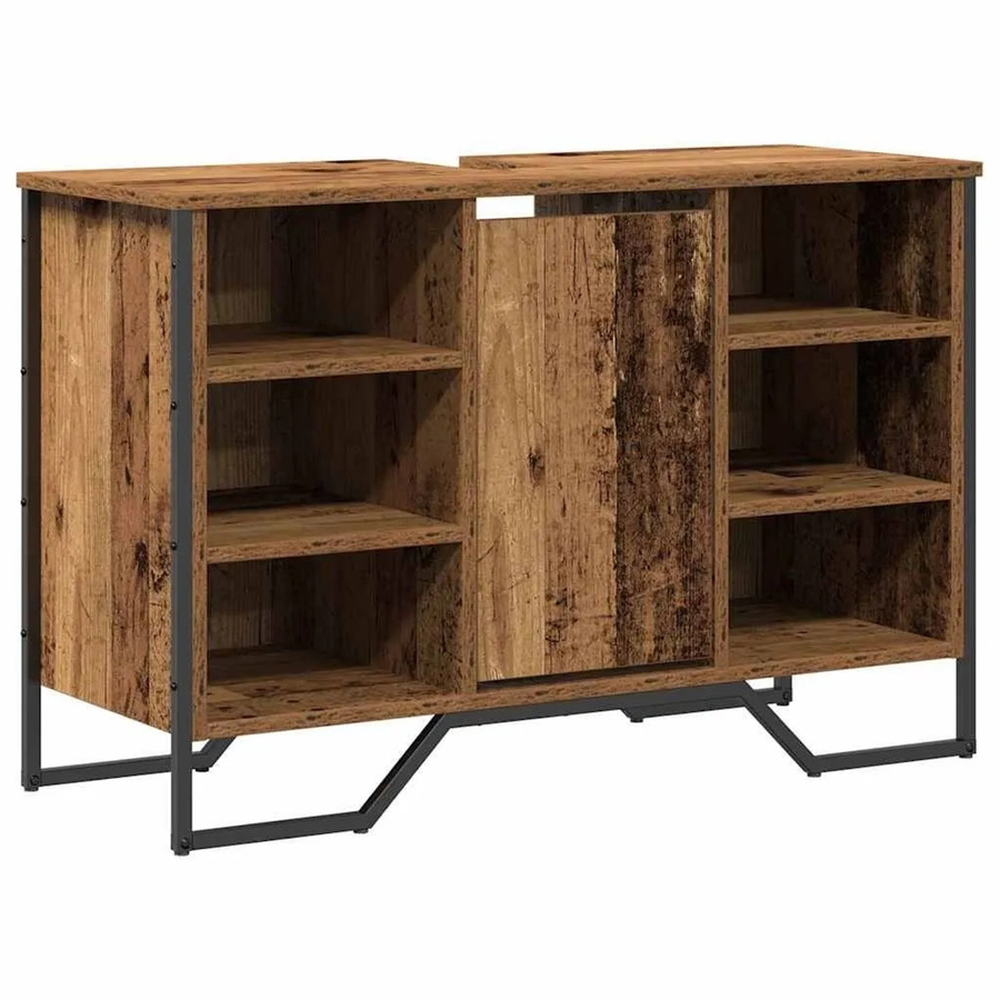 vidaXL Waschbeckenschrank aus Holzwerkstoff in Altholz-Optik, Farbe Braun, B/T/H: 91 x 35 x 60 cm - Bild 2