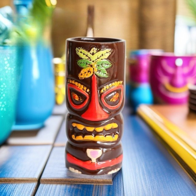 Tiki-Keramiktasse in Kokosnussform für Cocktails und hawaiianisches Thema - Bild 1