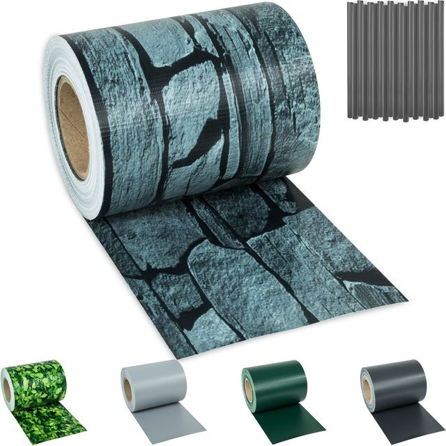 tectake Sichtschutzstreifen für Einzelstab- und Doppelstabmatten-Zäune aus PVC, blickdicht, Farbe: Schiefergrau, B/H: 7000 x 19 cm, Dicke: 0,04 cm, inklusive Befestigungsclips - Bild 1