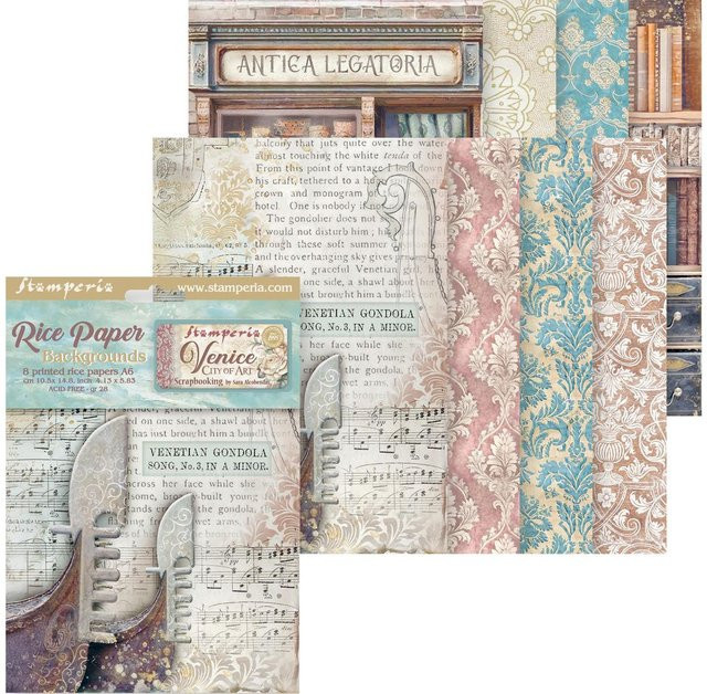 Stamperia Motiv-Strohseide Backgrounds Venice City of Art in Multicolor, Format A6 - Bild 1