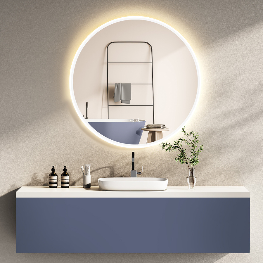 HOKO LED-Badspiegel rund mit weißem Aluminiumrahmen, Anti-Beschlag, Touch-Schalter und Memory-Funktion, Durchmesser: 60 cm, IP44, 2700–6500 K - Bild 1