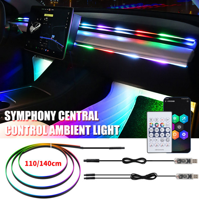 KEVANLY LED Ambientebeleuchtung für das Auto mit App- und Fernbedienung, USB Neon-Lichtstreifen in Mehrfarbig, Länge: 110 cm oder 140 cm - Bild 1