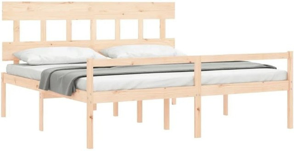 vidaXL Seniorenbett aus massivem Kiefernholz mit Kopfteil, Farbe: Braun, B/T/H: 200 x 200 x 205,5 cm