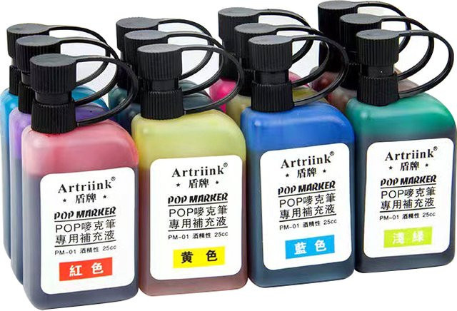 POP Marker Nachfülltinte Set mit 12 Farben, 25 ml pro Flasche, wasserfest und lichtbeständig - Bild 1