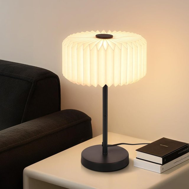 Vintage Tischlampe mit Papierlampenschirm in Weiß für Wohnzimmer, Schlafzimmer und Esszimmer - Bild 1