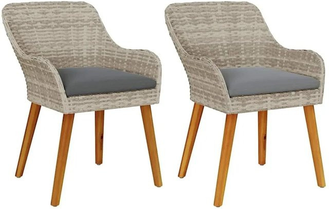 DELUKE Gartenstuhl EGOS 2er Set aus Poly-Rattan und Akazienholz in Hellgrau mit Polstern, B/T/H: 62,5 x 55 x 82 cm - Bild 1