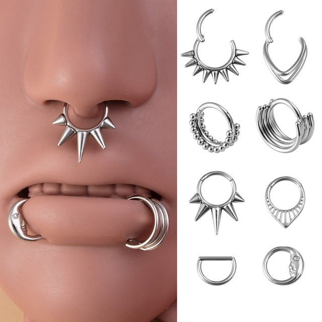 HONGTU BOBY JEWELRY Septum Piercing, Spike Mond, Edelstahl, Silber, Unisex - Bild 1