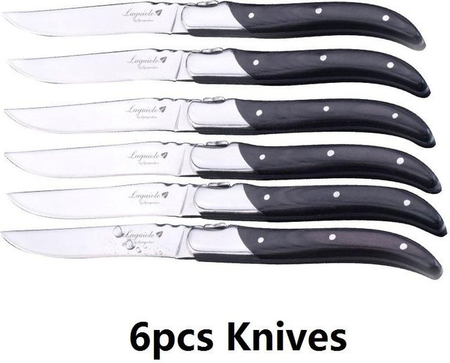 Laguiole von Flyingcolors Steakmesser und Gabel Set mit schwarzem Holzgriff, 6 Stück - Bild 1