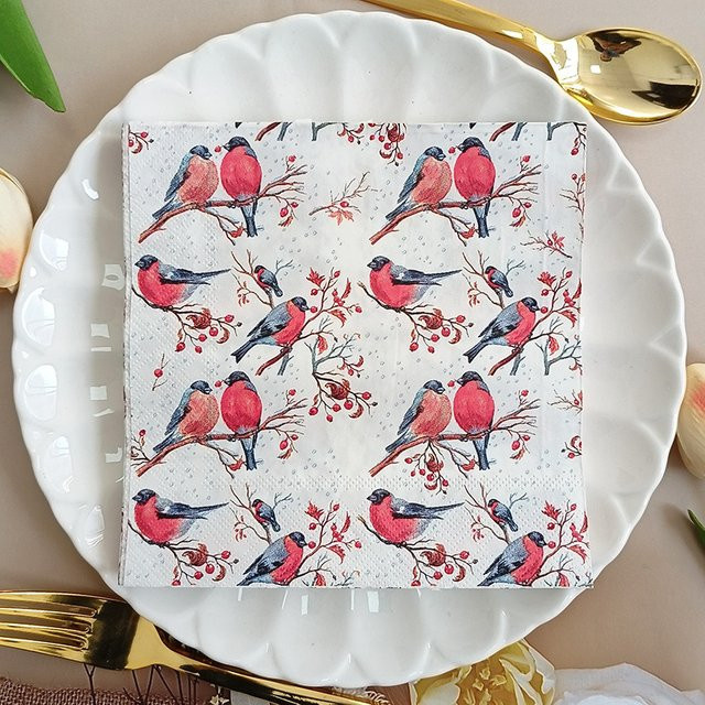 GUANYAO 2-lagige bedruckte Servietten mit rotem Elsterzweig und Blumenmuster, 10 Stück, Breite: 33 cm - Bild 1
