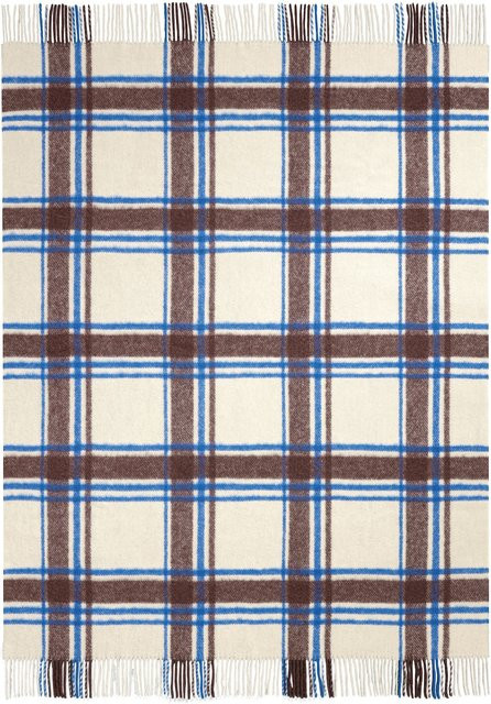 Biederlack Wohndecke Arctic Check in Blau mit Fransen aus Wolle und Alpaka - Bild 1
