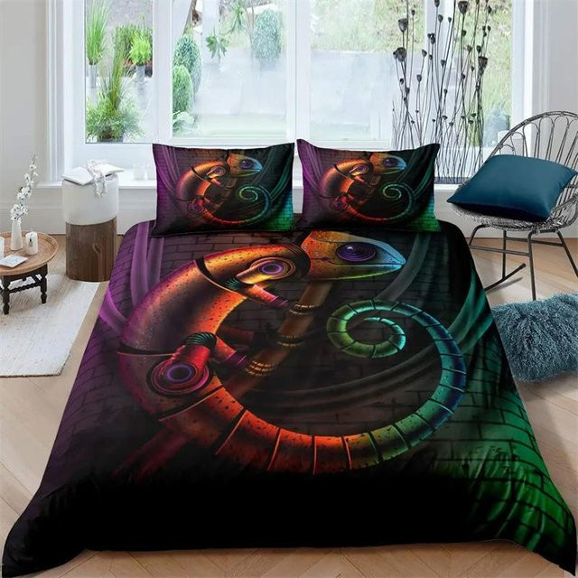 Lodestar Bettwäsche-Set mit Echsen- und Reptilien-Motiv, Lila Floral, 2-teilig aus Mikrofaser, B/H: 135 x 200 cm - Bild 1