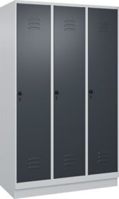 C+P Spind Classic PLUS Garderobenschrank mit 3 Abteilen, Sockel, Grau/Anthrazit, H x B x T: 195 x 120 x 50 cm - Bild 1
