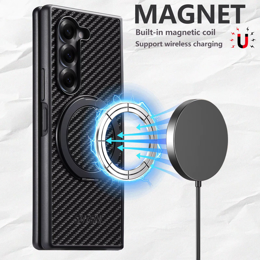 SUTENI Handyhülle mit Magnet für kabelloses Laden und 360 Grad drehbarem Ständer mit Kunstleder-Ringschnalle für Samsung Galaxy Z Fold 8 Ultra, Z Fold 7, Z Fold 6 und Z Fold 5 in Schwarz - Bild 6