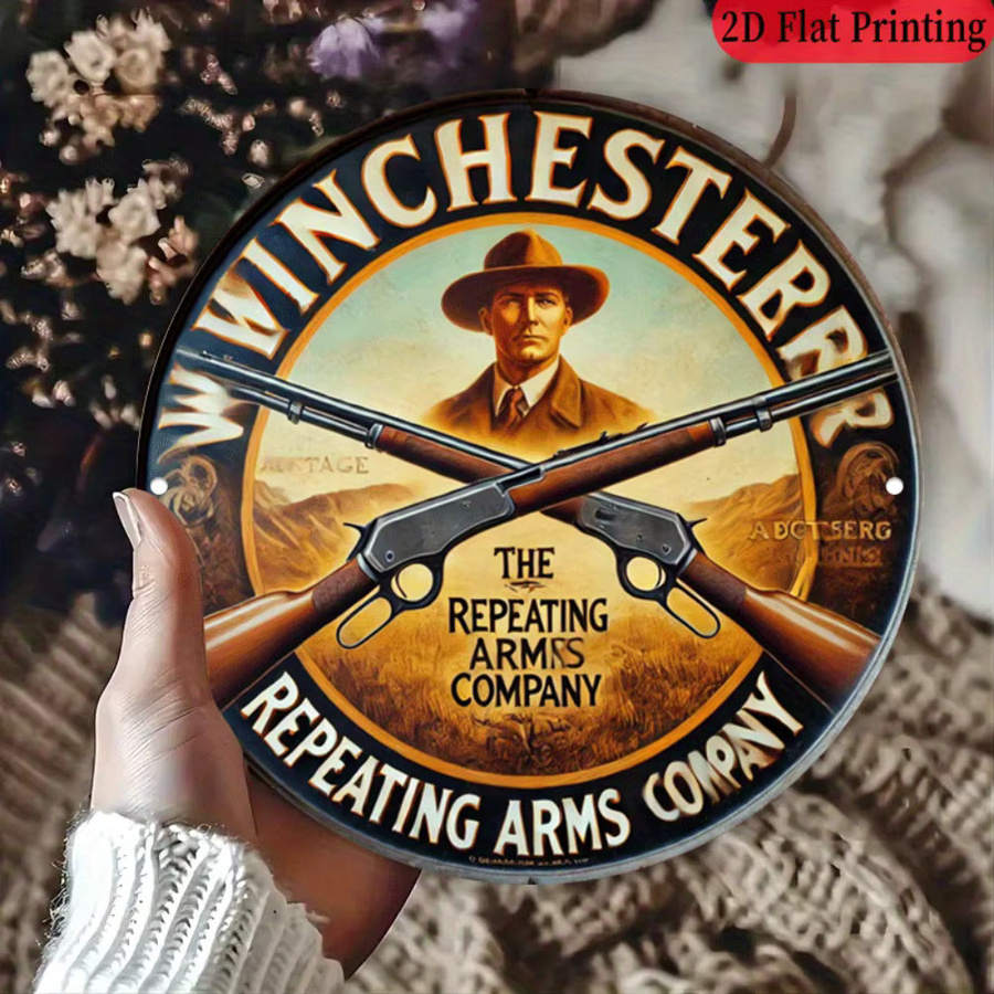 Potdemiel Vintage Winchester Repeating Arms Aluminiumschild rund, Durchmesser: 20,32 cm, Mehrfarbig - Bild 4