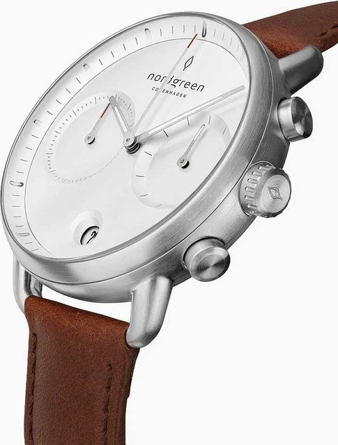 Nordgreen Herrenuhr Pioneer Chronograph, Quarz, Edelstahl, 42 mm, Leder - Bild 1